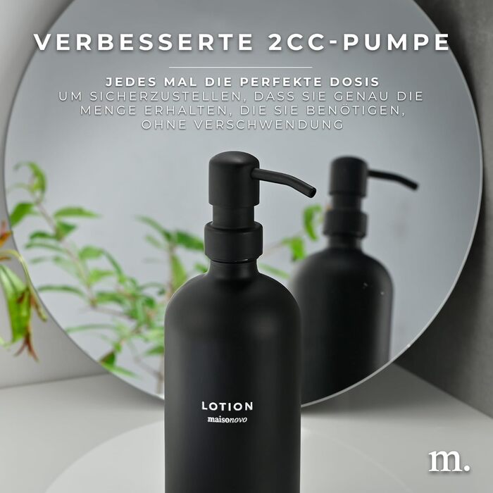 MaisoNovo Soap Dispenser Set - Soap Dispenser Kitchen - 500 ml Amber Bottles, Black Pumps, Glass Pump Dispenser, Soap Dispenser Set, 2-Piece Set and Concrete Tray - Dish Soap Dispenser Kitchen (Black Glass / Black Pump + Slate Tray)