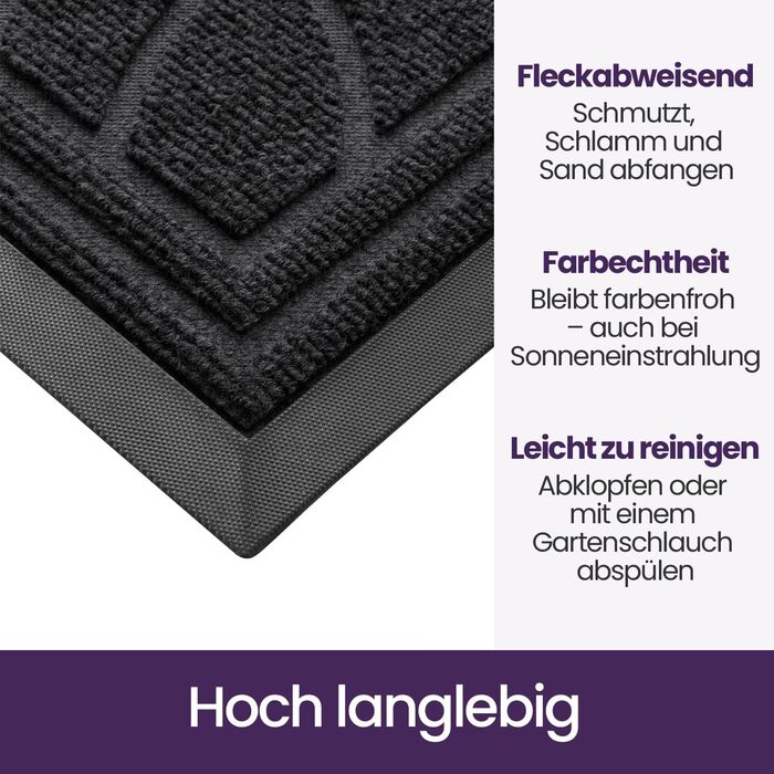 Килимок для дому та вулиці DEXI, 90 x 150 см, чорний, антиковзаючі, миється, для входу, балкону, тераси