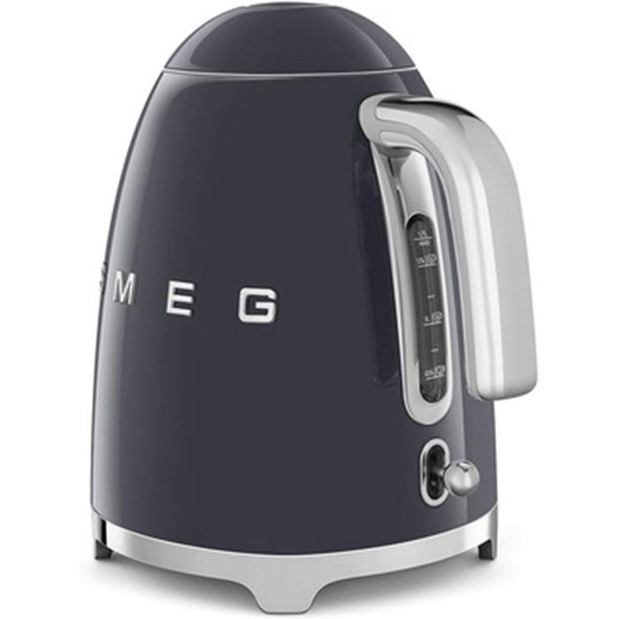 Електричний чайник Smeg KLF03PKEU 1.7L сірого кольору з нержавіючої сталі, з м'яким відкриванням кришки та фільтром від накипу