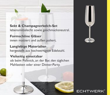 Склянки для шампанського та ігристих вин Echtwerk: нерозбивні, з нержавіючої сталі, 2 шт., 250 мл, срібна серія (набір)