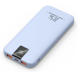 Powerbank 10000mAh 22.5W з LCD-дисплеєм: швидка зарядка, 3 виходи, 2 входи, USB-C, для смартфонів та планшетів (блакитний)