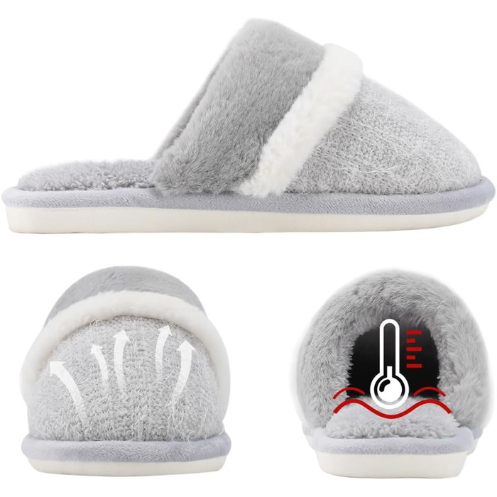Тапочки домашні жіночі та чоловічі зимові - пухнасті з Memory Foam, зігріваючі та з антиковзким покриттям для холодних днів. Зручні та елегантні шльопанці як стильний подарунок (Світло-сірий, 36/37 EU)
