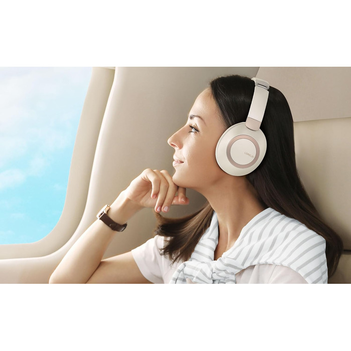 Бездротові навушники LORELEI B-C6 Over-Ear з Bluetooth, 50 годин роботи, складні, легкі, з глибокими басами, мікрофоном та амбушюрами з Memory Foam (Бежево-білі)