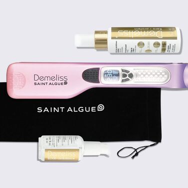 Випрямляч для волосся Demeliss SAINT ALGUE TITANIUM DREAM EDITION з титановим покриттям, плаваючі пластини, потужний пар, знімний гребінець, XL-резервуар 40 мл, рожевий/фіолетовий