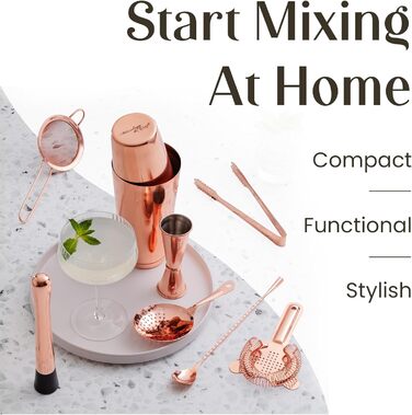 Набір для приготування коктейлів Mixology & Craft Cocktail Shaker Set, 11 предметів, для дому, аксесуари для бару, мідь