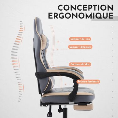 Ігрове крісло Gaming Chair з підніжкою та ергономічною підтримкою попереку, регульована спинка 90-135°, офісне крісло для геймерів (Techbeige)