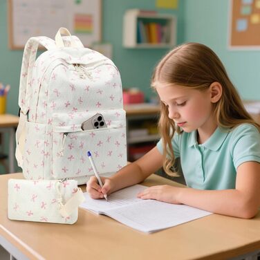 Шкільний рюкзак LEDAOU для хлопчиків та дівчаток-підлітків, білий з ромашками, чорний, рюкзак з рожевими метеликами