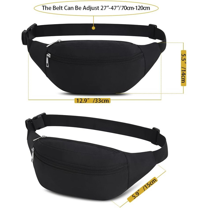 Чоловіча/Жіноча поясна сумка на пояс, бананка спортивна водонепроникна, бананка для бігу, туризму, прогулянок з собакою (чорна)