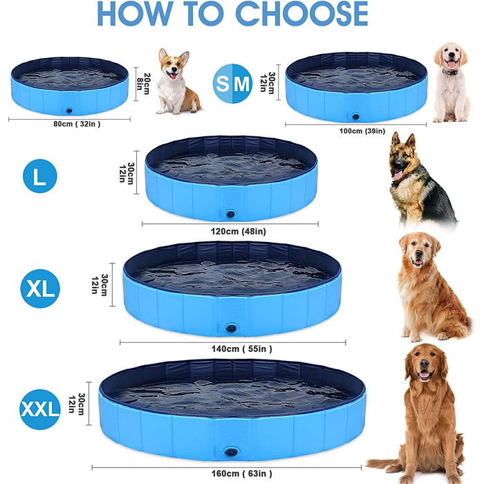 Dog Pool, Inflatable Dog 55'x12' Splash Pool Swimming Pool Kiddie Pool Dog Bathtub Doggy Pool for Large Pet Dog Cat Kids PVC Non-Slip (Bonus Pet Bath Brush) (S:80cmx20cm (L 32