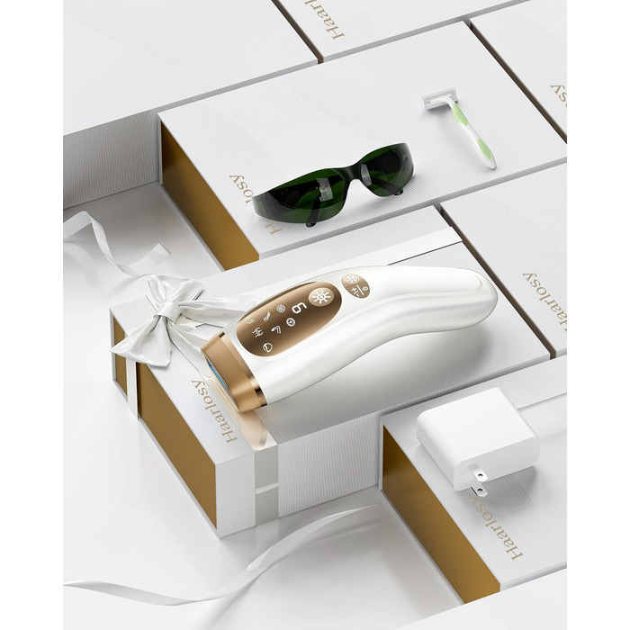 Пристрій для епіляції IPL з охолодженням, 9 рівнів потужності, 999900 імпульсів світла, безболісна епіляція вдома для обличчя, тіла, пахв та ніг (білий)