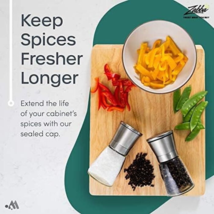 Набір мельниць для спецій з регульованим керамічним жорном - набір з скла та нержавіючої сталі