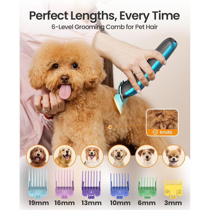 Професійна машинка для стрижки собак та котів Oneisall 2-в-1 з тримером для лап, для довгошерстих та сплутаних порід, потужна машинка для грумінгу