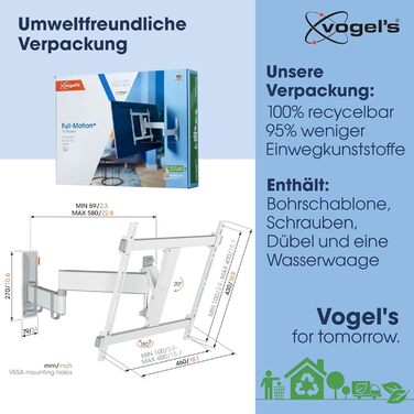 Кріплення для телевізора Vogel's Comfort TVM 3445, поворотне, для телевізорів 32-65 дюймів, до 25 кг, кут повороту 180°, VESA 400x400, білий