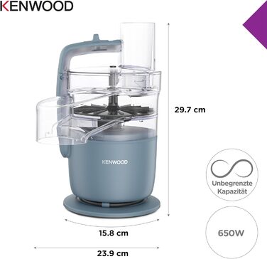Кухонний комбайн Kenwood MultiPro Go FDP22.130GY: компактний, 650 Вт, 1.3 л, блакитний/сірий
