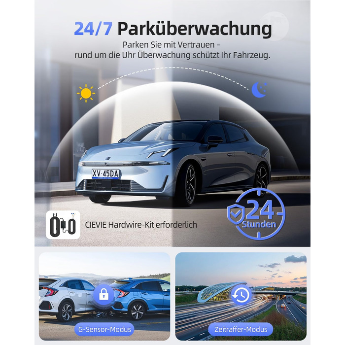 CIEVIE Автомобільна відеореєстратор 4K з GPS, WiFi, Dual, IPS 1.5″, 64GB SD, 170° та G-Sensor, WDR, Нічне бачення, Loop-запис, підтримка до 256GB