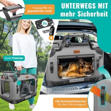 Транспортна переноска для собак та котів M 60x42x44 см | Складана переноска для тварин з мискою та плечовим ременем | Для котів та собак, сірий колір