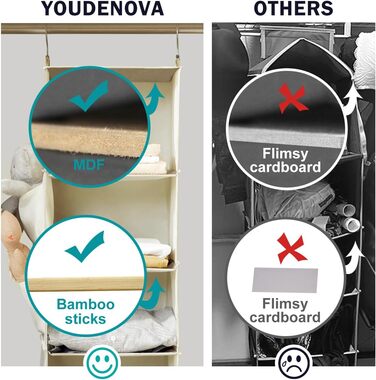 Органайзер для шафи Youdenova з 6 відділеннями: міцна підвісна система зберігання з MDF та бамбуковими опорами, бежевий
