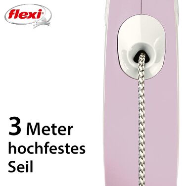 Розтягуваний поводок для собак Flexi з м'якою ручкою, різні довжини (3 м, 5 м, 8 м), для собак вагою до 20 кг, колір рожевий
