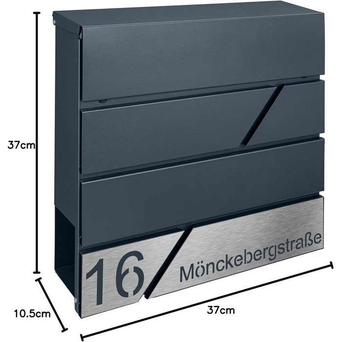 Поштовий ящик з газетницею з нержавіючої сталі, настінний, з замком та газетницею - лазерне гравіювання (Модель 4)
