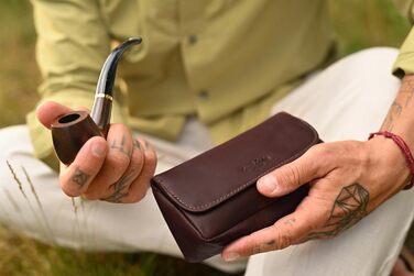 Gusti Pipe Pouch Leather - Jared Tobacco Pouch Pipe Bag Tobacco Bag Natural Rubber Lining Brown