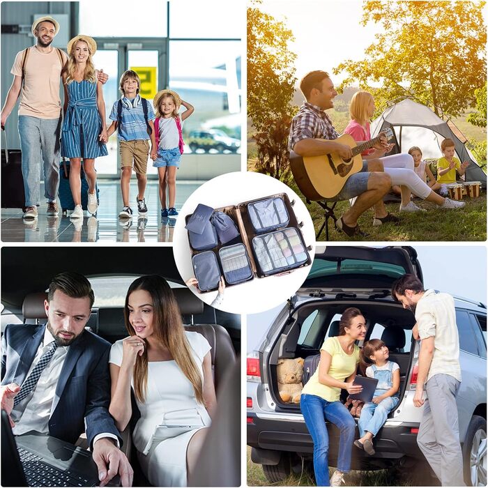 Органайзер для валізи AiQInu, набір 7 шт: кубики для пакування, органайзери для подорожей, сумки для одягу та взуття (Сірий, 6 шт, Single)