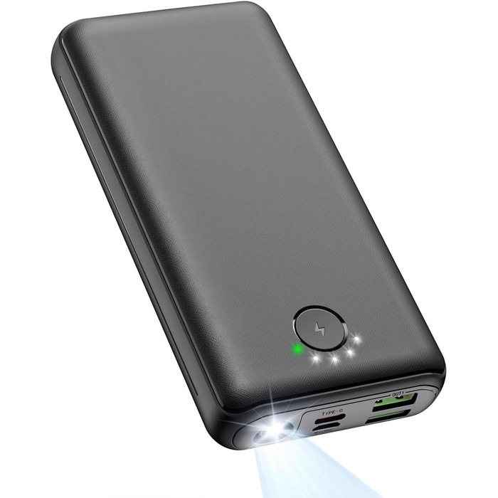 Power Bank JIGA 27000mAh 22.5W з PD 20W, USB-C, ліхтарик, чорний, сумісний з iPhone, Samsung, Huawei, iPad