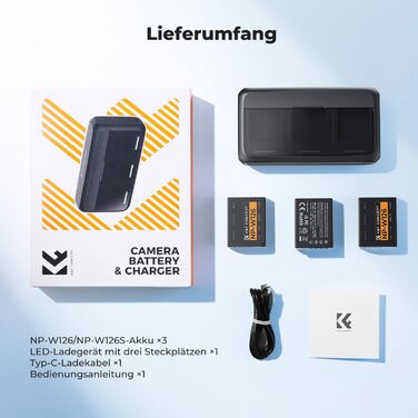 Набір акумуляторів K&F CONCEPT NP-W126 / NP-W126S для камер Fujifilm (3 шт.) з зарядним пристроєм 20W PD для XT30 III, XM5, X100VI, X100V, XS10, XT30, XT20, XE4, A5