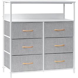 LYNCOHOME Chest of Drawers with Fabric Drawers, Sideboard Entryway Cabinet with 6 Fabric Drawers and Compartments, Drawer Organizer Furniture for Kitchen Office Bedroom (Snow Grey)