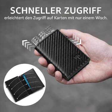 Чоловічий гаманець TENBST - картхолдер ультратонкий з RFID захистом, 10 відділень для карток, вікно для ID, преміум карбон, чорний