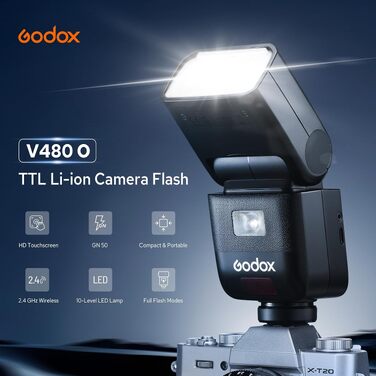 Спалах Godox V480-S для Sony: TTL, HSS 1/8000, GN50, сенсорний екран, Li-ion акумулятор, бездротовий 2.4G