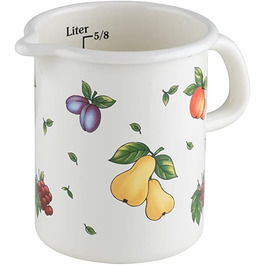 Мірний кухоль Riess COUNTRY FRUIT GARDEN, емальований, 0,5 л, білий з фруктовим декором, для індукції, діаметр 9 см, висота 12 см