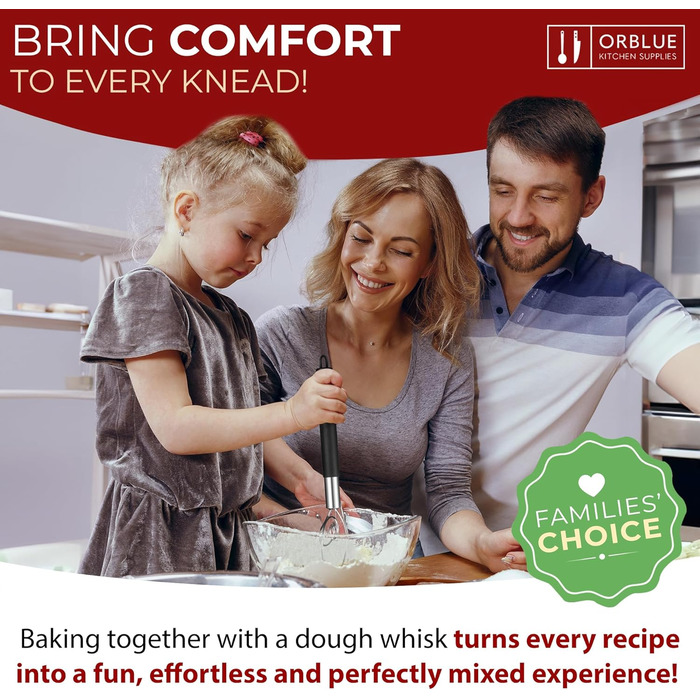 ORBLUE Тістоміс датський з силіконовою ручкою, вінчик для збивання з нержавіючої сталі, червоний (Grenzenlos Schwarz)