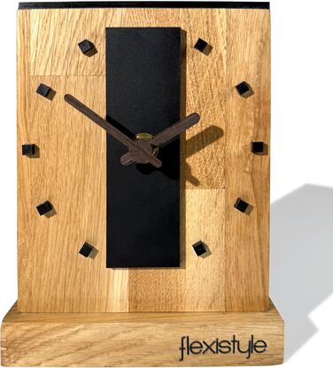 FLEXISTYLE Modern Stand Clock Small Made of Oak Wood Living Room Bathroom, Schwarz/Oak, Black (Style 11)