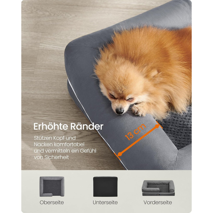 Ортопедичне ліжко для собак Feandrea, м'яке, з піднятими бортиками, 91x68x18 см, знімний чохол, антиковзаюча підставка