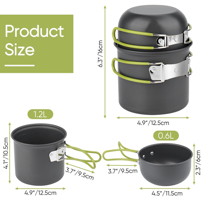 Набір посуду для кемпінгу з алюмінію, туристичний посуд, набір для пікніка та походів