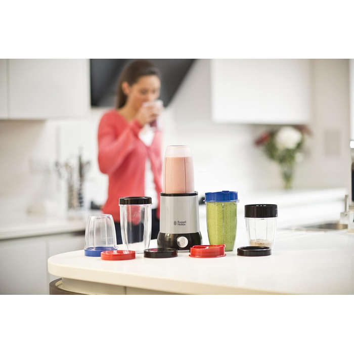 Russell Hobbs Mixer [Multi-function Stand Mixer] NutriBoost (includes 5 BPA-free and dishwasher-safe containers + lids, 22,000 RPM, 0.9 HP motor) electric, smoothie maker 23180-56 Single