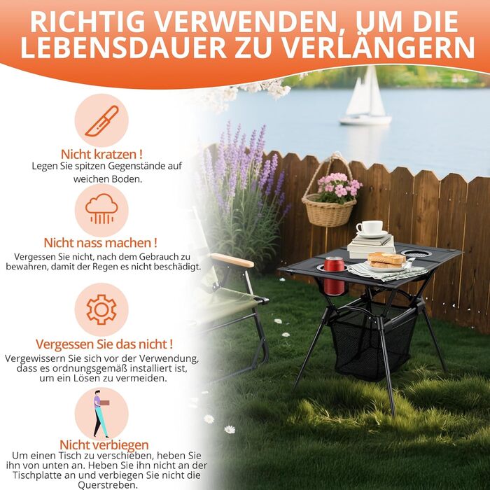 FUNYKICH Складаний туристичний стіл для кемпінгу 82 x 40 см, регулювання висоти (44/70 см), легка збірка, портативний стіл з сітчастою кишенею, алюмінієва розкладна стільниця для барбекю, кемпінгу, вечірки, саду (тканинна стільниця - 59 x 43 x 51 см)