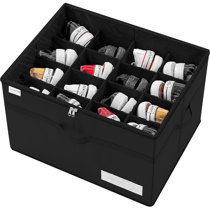 Shoe Organizer for Closet, Fits 16 Pairs, Large Shoe Cabinet, Shoe Box with Transparent Lid, Sturdy Storage Box for Shoe Storage, Space-Saving Shoe Rack with Handles, Black