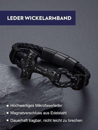 Чоловічий шкіряний браслет Bandmax Mjölnir/Череп/Масонство з магнітною застібкою. Браслет вікінгів для чоловіків, батька, чоловіка. Шкіряний браслет з гравіюванням.