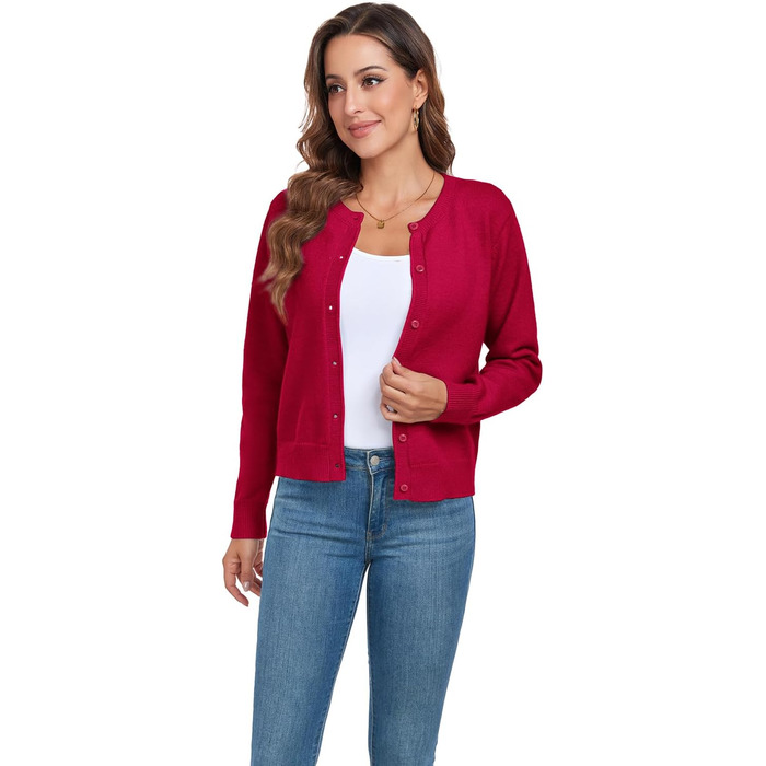 Жіночий кардиган Kesser з довгим рукавом: теплий, стильний, класичний. Ідеальний для осені та зими. Червоний колір, круглий виріз, з ґудзиками.