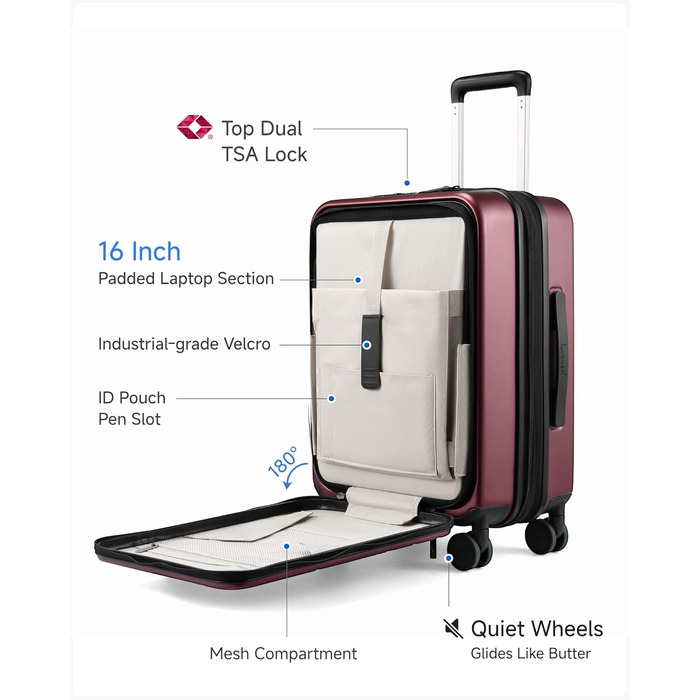 Чемодан-валіза LUGGEX на ручках, ручна поклажа з відділенням для ноутбука – Розширюваний жорсткий кейс з полікарбонату з TSA-замком (56×38×24 см) (Червоний)