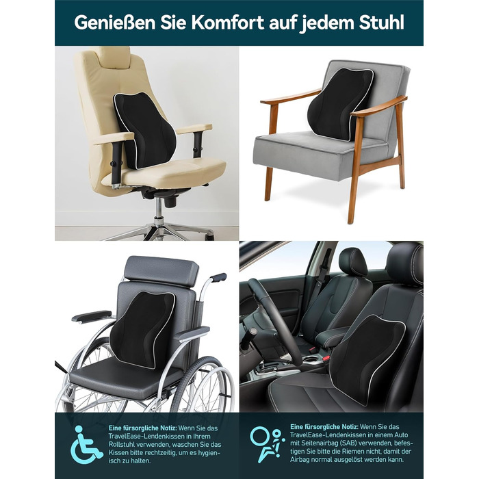 Подушка для спини Ergonomisches RückenKissen Travel Ease з Memory Foam - для офісного та комп'ютерного крісла, чорна