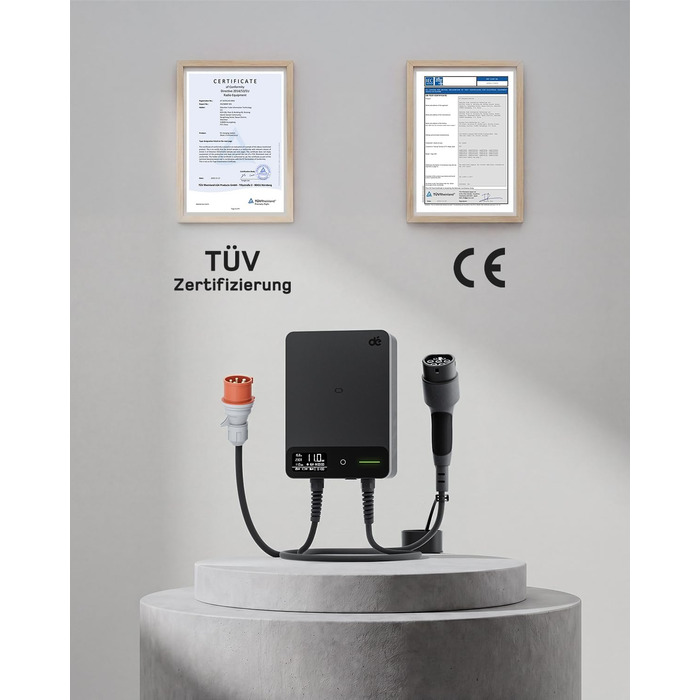 Wallbox 11 кВт з Wi-Fi та кабелем Type 2 7,5м, 3-фазне зарядне для електромобілів (BEV/PHEV), захист RCD Type A 30mA/DC 6mA, IP54, чорний