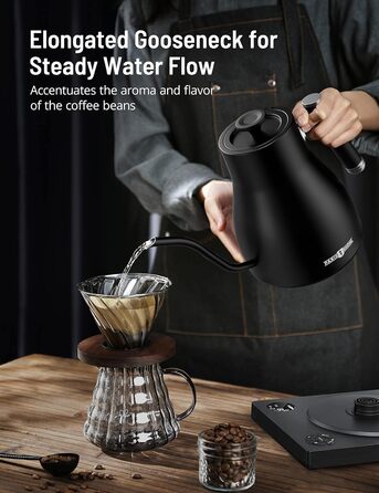 PARIS RHÔNE Swan Neck Electric Kettle with Temperature Control - 0.9L, 24-Hour Keep Warm, Dark Green