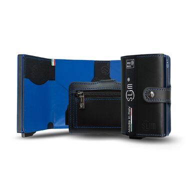 SLim жіноче та чоловіче портмоне - картхолдер з відділенням для монет та RFID захистом, Made in Italy (Чорний та Синій)
