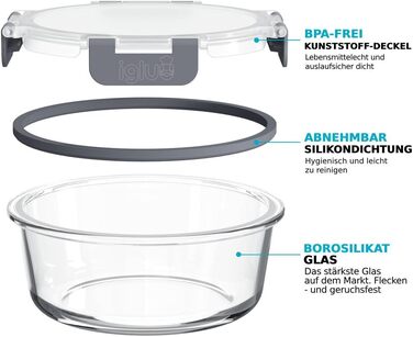 Набір контейнерів для їжі Igluu Meal Prep з боросилікатного скла (10 шт.) – мікрохвильовка, духовка, морозильник, посудомийна машина, не протікають, 370 та 1050 мл