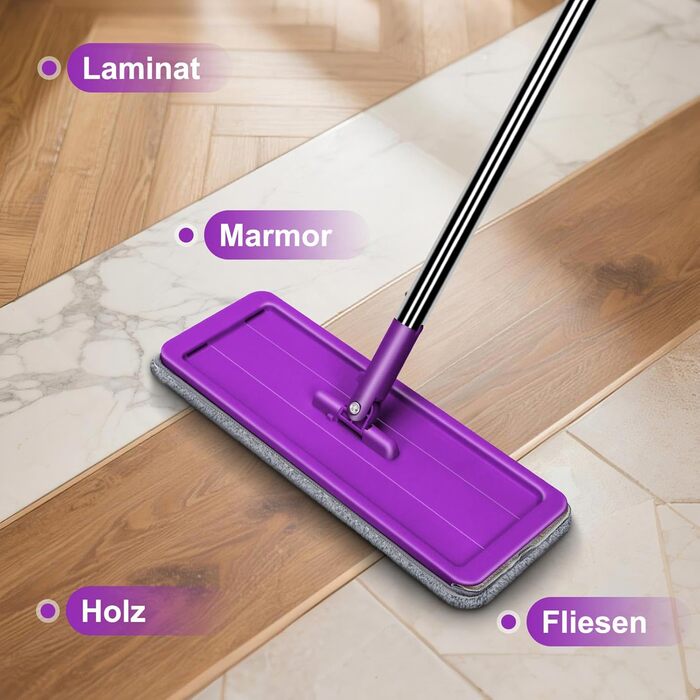 Набір для миття підлоги Masthome з відром: плоский моп, 3 мікрофібрових насадки, відро з нержавіючою сталею, моп з функцією віджиму, для прибирання підлоги