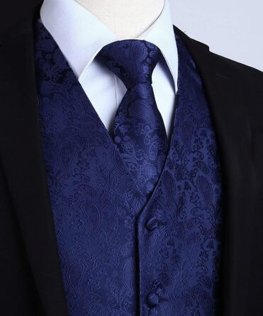 Костюмний жилет для чоловіків Enlision: Жилет та краватка з павальовим принтом, нагрудна хустинка, флоковий жакард, набір для весілля/вечірки, темно-синій, розмір M