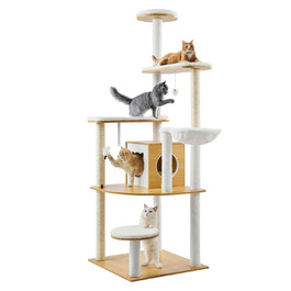 Дерево-подряпки VEVOR для котів, 600x600x1750 мм, багатоярусне, з гамаком та будиночком, з сизалю