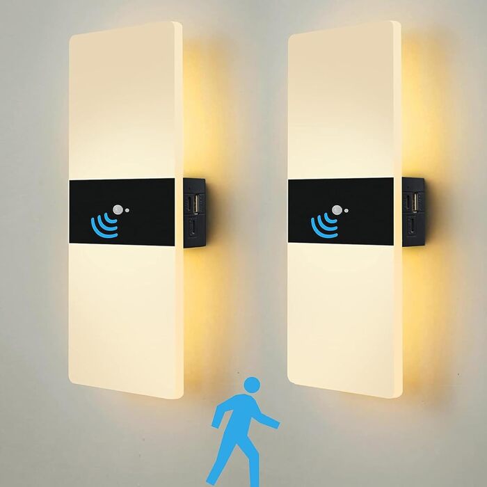 LED-лампа на батарейках VOMI з датчиком руху для дому, акрил, USB-зарядка, 4000mAh, для коридору та сходищ, 2 штуки, тепле світло (сенсор 3000k)